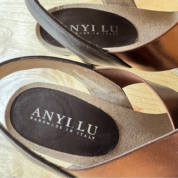 ANYI LU SLINGBACK SANDAL PUMP 8 STRAPPY BRONZE COPPER SLIP ON ELEGANT HEEL CHIC - Picture 10 of 10
